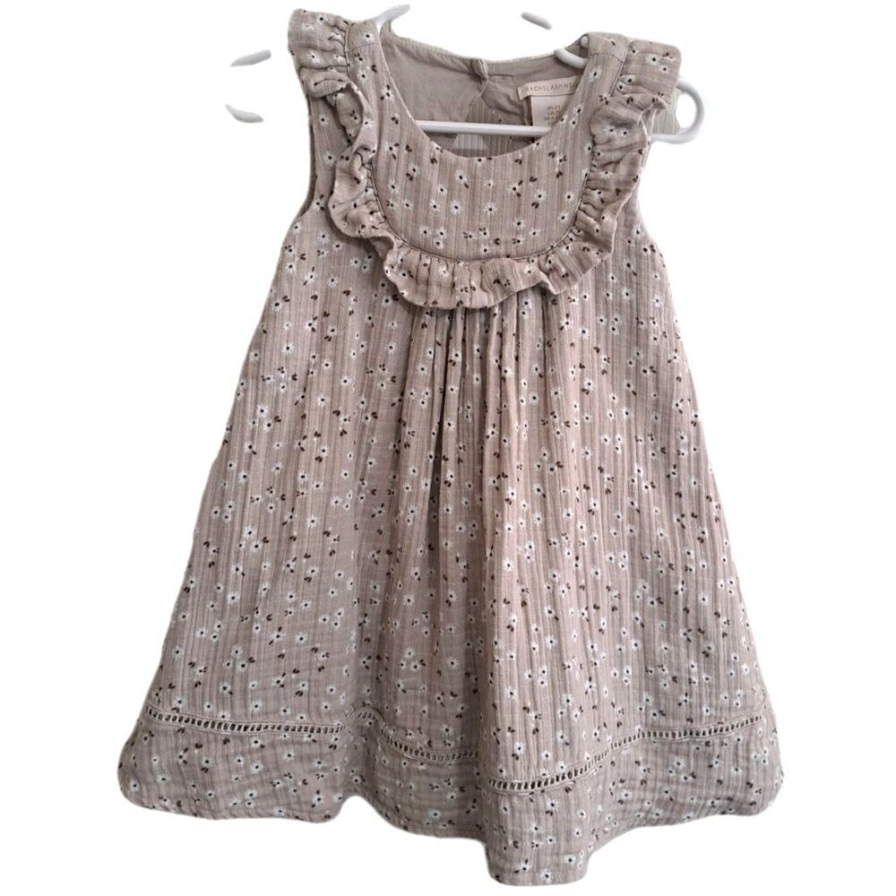 Rachel Ashwell Girl's 2T Beige Floral Sleeveless Dress Ruffles Faggotting